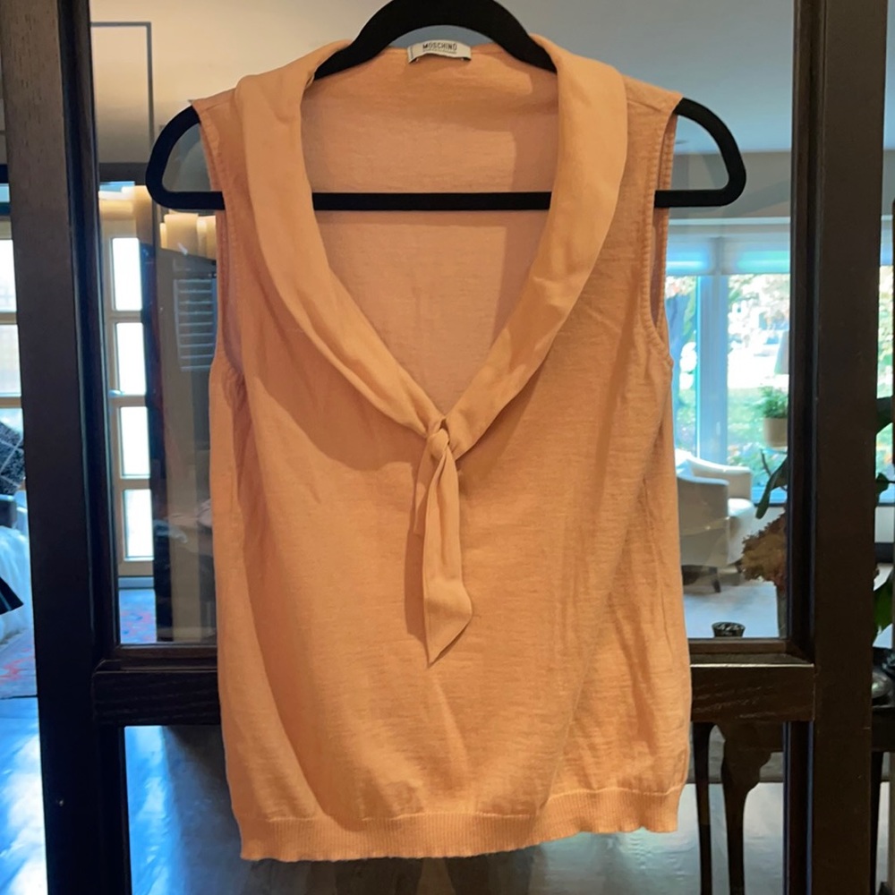 Moschino blush pink knit tank with silk neck tie